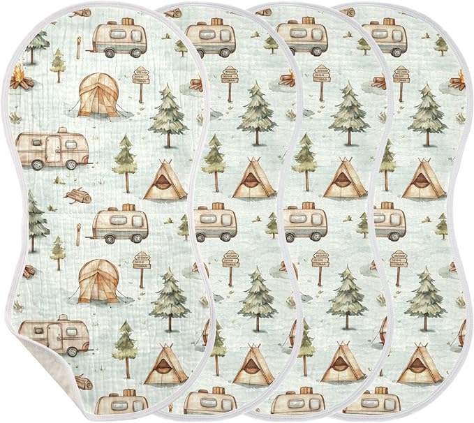 vvfelixl Baby Burp Cloths Cartoon Camping Caravan Baby Newborn Cotton Burping Cloths Set Babys Washcloths 4 Pack