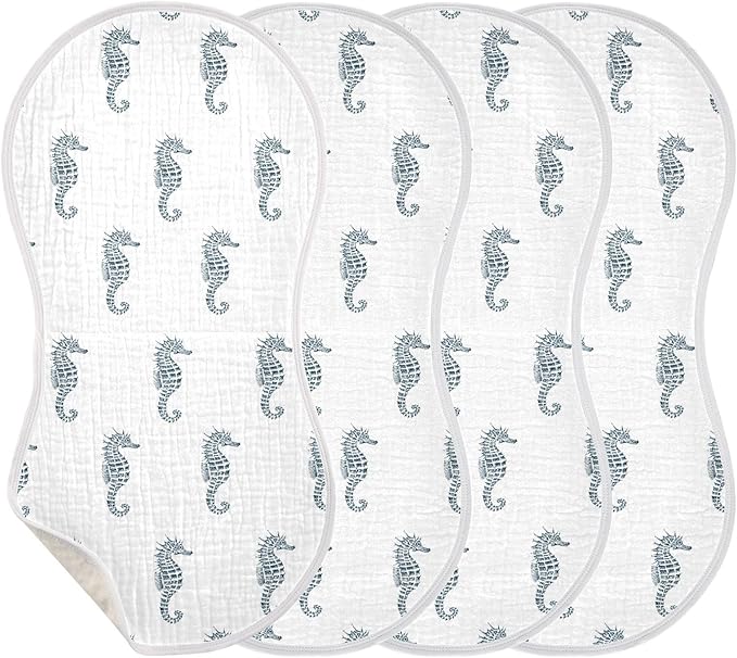 vvfelixl Retro Seahorse Burp Cloths for Baby Boy Girls Baby Washcloths Burp Rags 1 Pack
