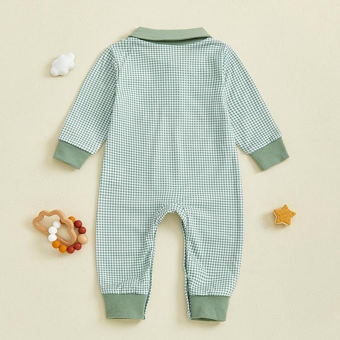Newborn Baby Boy Winter Clothes Long Sleeve Lapel Jumpsuit Collar Plaid Romper Playsuit Infant Baby Boy Fall Outfit