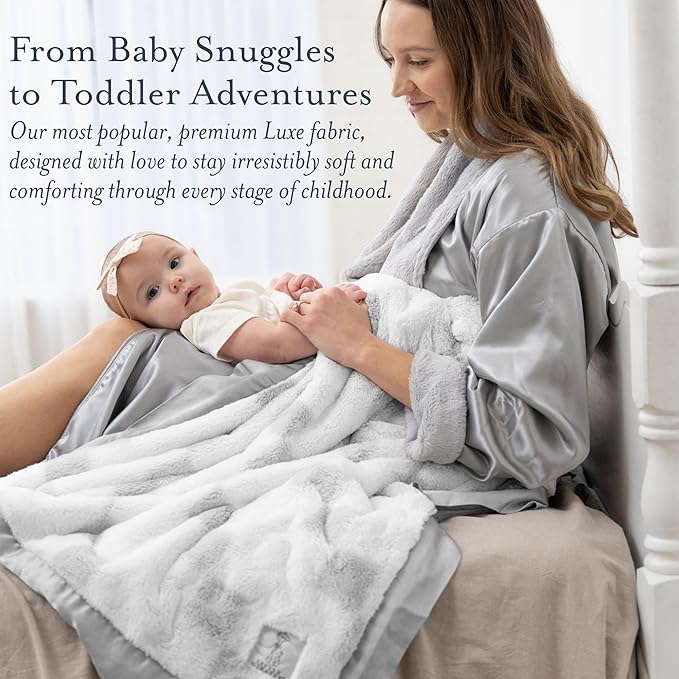 Little Giraffe Luxe Baby Blanket – 29x35” Satin Trim, Stairway Silver | Ultra-Soft, Hypoallergenic Stroller & Nursery Blanket | Perfect for Newborns & Toddlers