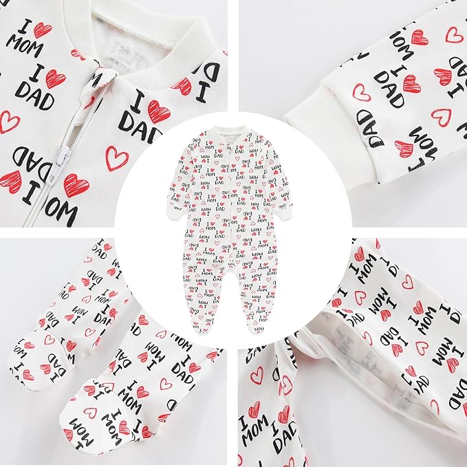 Baby Girls Boys Footed One-Piece Romper Cotton Long Sleeve Jumpsuit Zip Front Footie Romper 0-12 Month