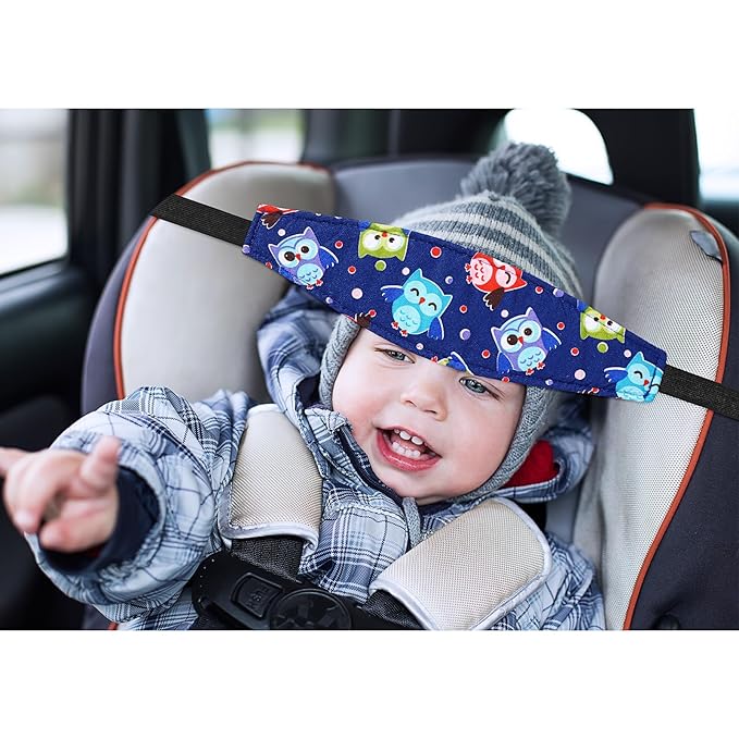 HESTYA 2 Pieces Baby Carseat Head Support Band Strap Headrest Stroller Seat Sleeping Headrest Neck Relief Head Strap Headband for Kids Children Toddler Infant(Elephant and Owl)