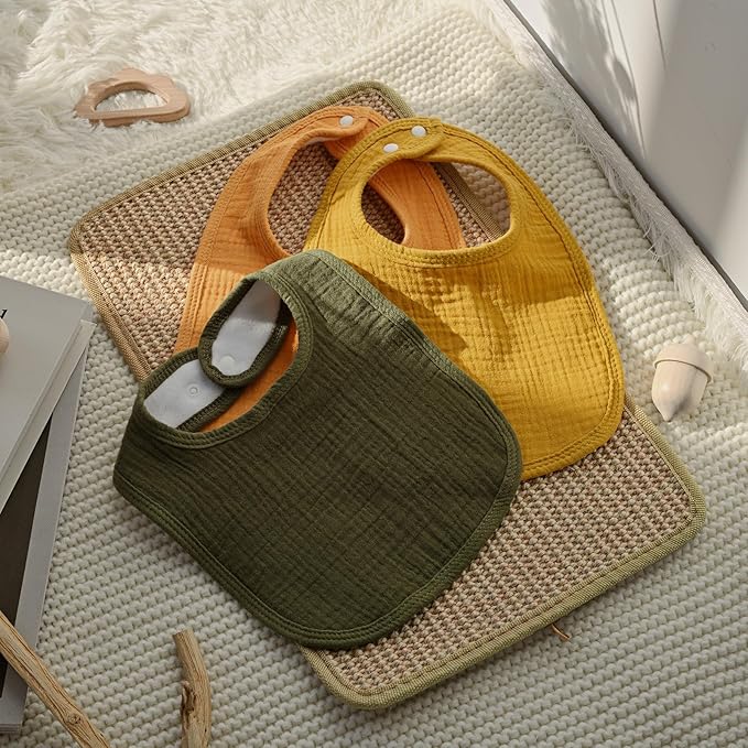 Muslin Baby Drool Bibs for Unisex Boys Girls, 6 Pack Soft Cotton Baby Bib for Teething Drooling, Essentials Shower Gift (6, Yellow)