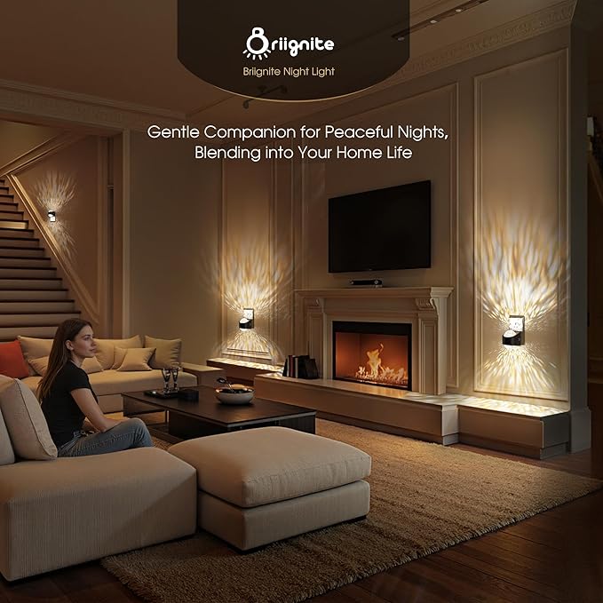 Briignite Night Light, Night Lights Plug into Wall, LED Projector Night Light, Soft White for Bedroom, Dimmable Brightness Dusk to Dawn Nightlight for Kids, Nursery, Bathroom, Home Decor, Gaming Room