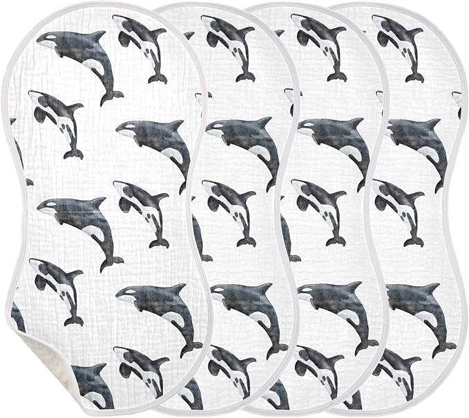 vvfelixl Orca Killer Whale Burp Cloths for Baby Boy Girls Baby Washcloths Burp Rags 1 Pack