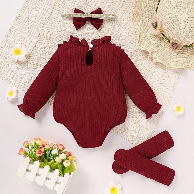GRNSHTS Newborn Baby Girl Clothes Ruffle Rompers Toddler Fall Outfits for Girls Set Little Girl Fall Winter Clothing