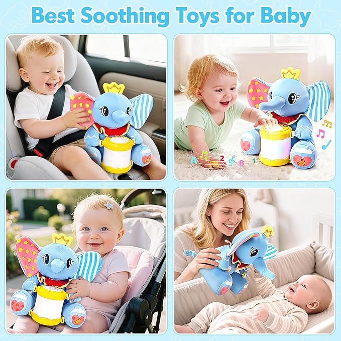 Baby Toys 6-12 Months, Elephant Musical Plush with Lights, ABCs, Animal Sounds, Numbers, Infant Early Learning Toy,Christmas Birthday Gifts for 6+ Month Boys &Girls