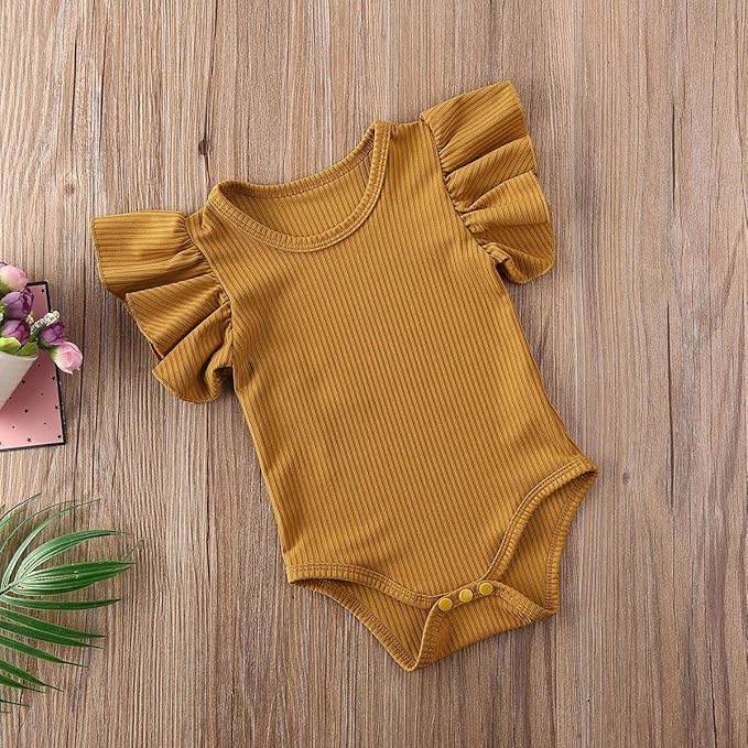 Newborn Infant Baby Girl Solid Ruffle Romper Bodysuit Jumpsuit Casual Clothes One Piece Outfit