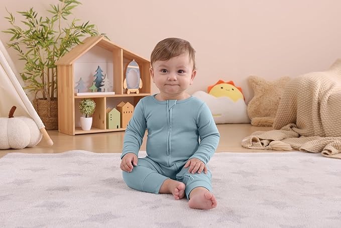 GUISBY Long Sleeve Cotton Pajamas Footless Baby Bodysuits with Zipper and Mittens 3-Pack for Boys Girls