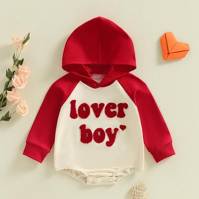 Thorn Tree Baby Boy Valentines Outfit Hooded Sweatshirt Bubble Romper Newborn Sweater Infant Onesie Hoodie