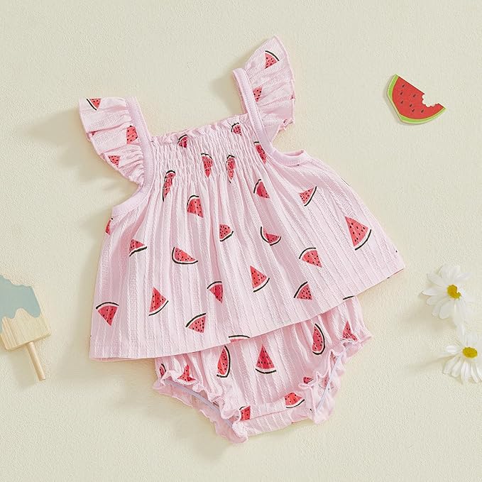 Mubineo Baby Girl Summer Clothes Cute Ruffle Tops Dress Shorts Outfits Set Infant Toddler Shrit Bloomers Princess Outfit