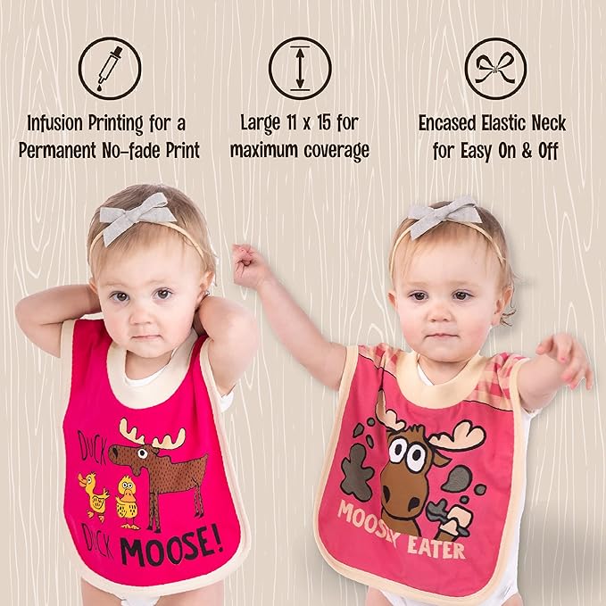 LazyOne Animal-Print Baby Bibs, Infant Bibs, Cute Baby Shower Gifts, One Size, Pack of 2