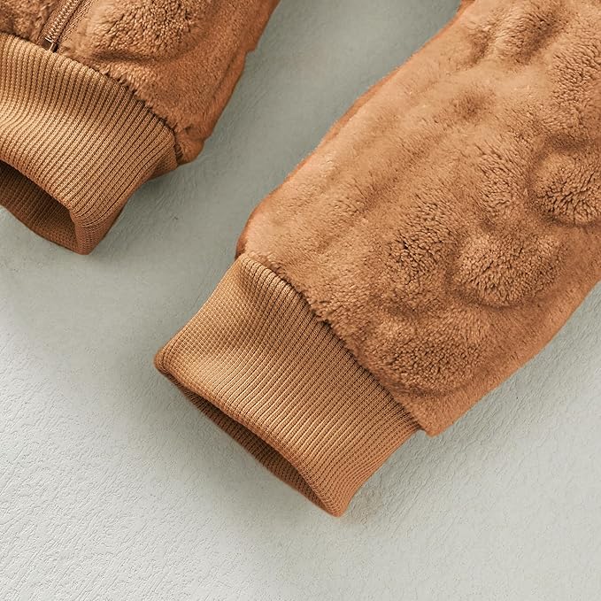 Saeaby Newborn Baby Girl Boy Clothes Fall Winter Infant Long Sleeve Fleece Jumpsuit Romper Hooded Baby Snowsuit Bear Outfit