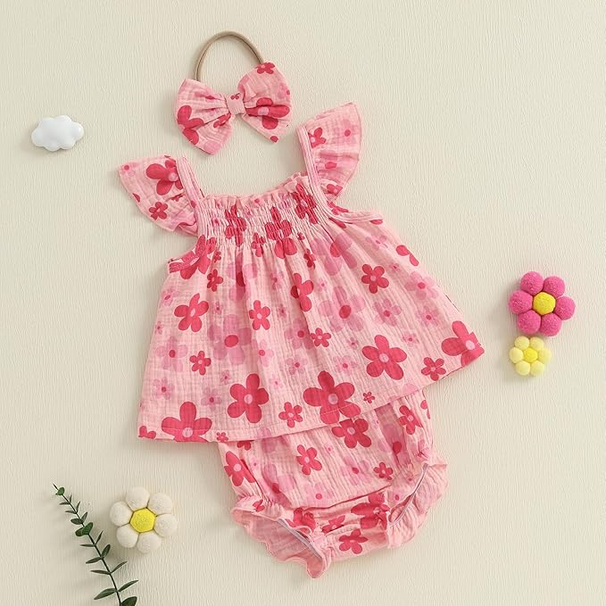 Mubineo Baby Girl Summer Clothes Cute Ruffle Tops Dress Shorts Outfits Set Infant Toddler Shrit Bloomers Princess Outfit