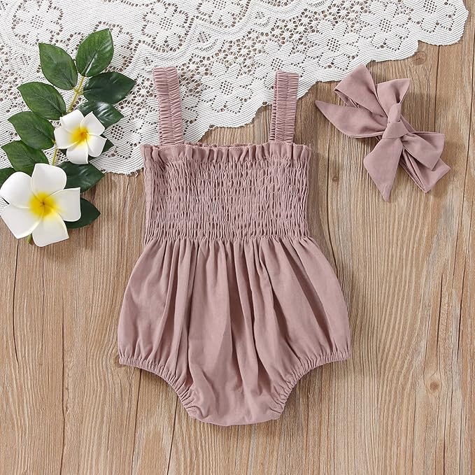 Newborn Baby Girl Bodysuit Sleeveless Halter Frill Romper One-piece Jumpsuit with Headband Summer Clothes Set