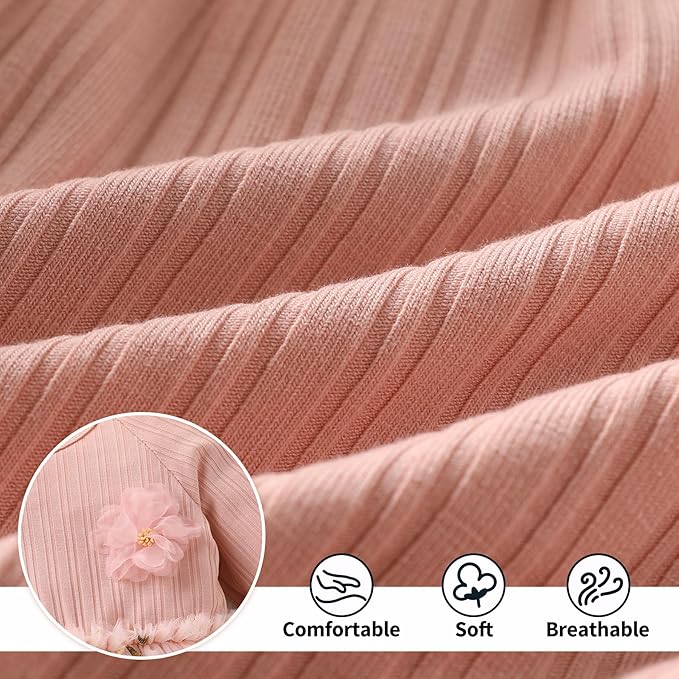 YOUNGER TREE Newborn Baby Girl Romper Dress Outfits Long Sleeve Floral Tutu Bodysuit with Leggings Hat Infant Fall Clothes