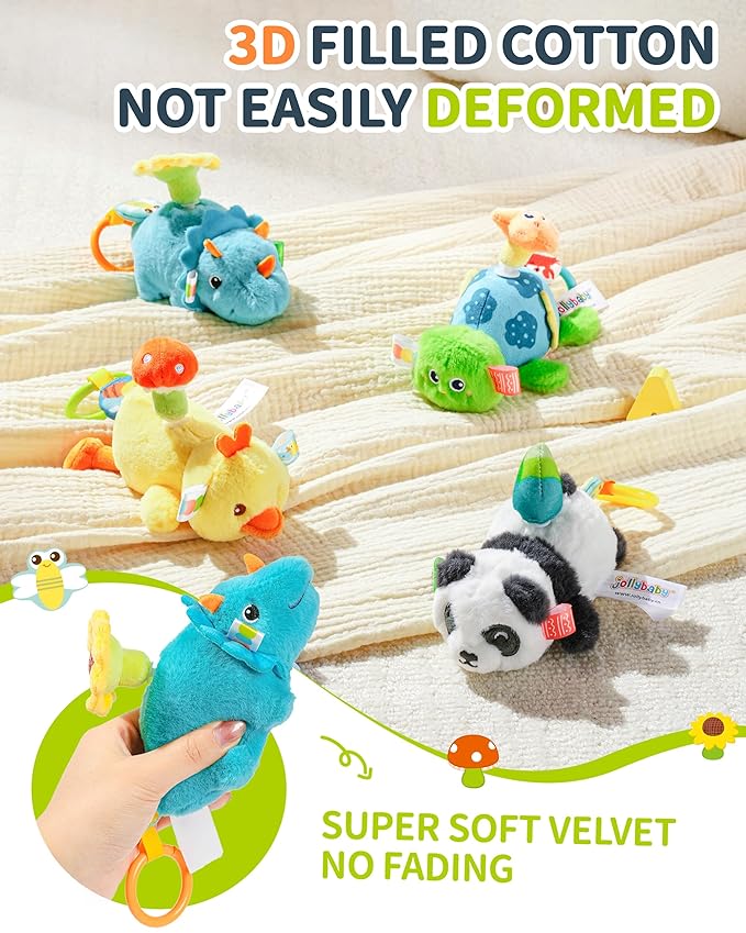 Jollybaby Baby Rattles & Soft Plush Hanging Toy for Stroller Crib car seat and Play Gym, Sensory Developmental Vibrating Toys for Newborn, Baby Christmas Stocking/Socks Stuffers Gifts - Turtle