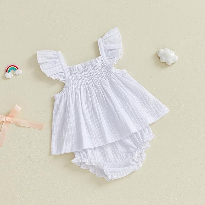 Mubineo Baby Girl Summer Clothes Cute Ruffle Tops Dress Shorts Outfits Set Infant Toddler Shrit Bloomers Princess Outfit