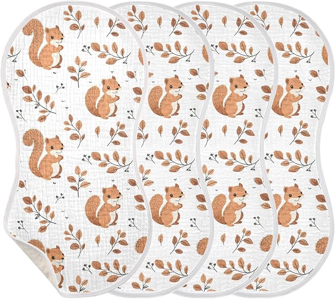vvfelixl Muslin Burp Cloths Cute Squirrel with Tail Baby Washcloths for Baby Girl Boys 2 Pack