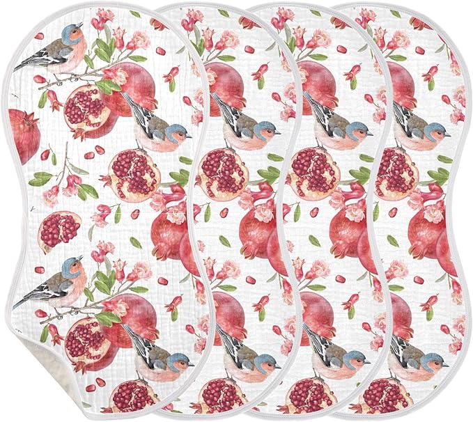 vvfelixl Muslin Burp Cloths Pomegranates Robin Birds Baby Washcloths for Baby Girl Boys 2 Pack White