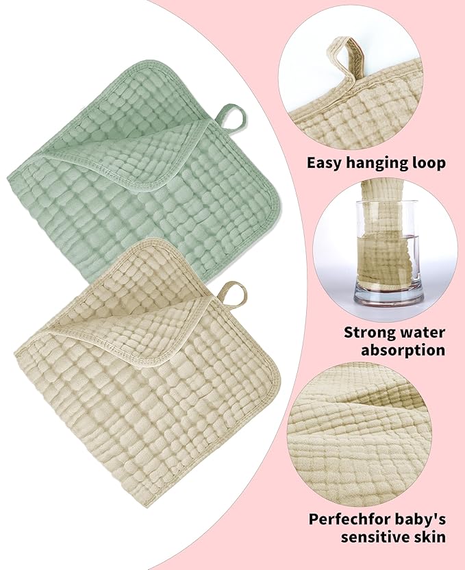14Pack Muslin Baby Burp Cloths 100% Cotton 20"X10" Soft Absorbent Quick Drying Newborn Drool Baby Face Washcloths