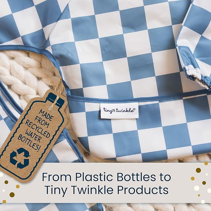 Tiny Twinkle Long Sleeve Bib for Babies & Toddlers | 2-Pack Waterproof Smock Bib for Eating | Machine Washable & Mess-Proof Feeding Essentials | Newborn Shower Gift (Periwinkle Putty,2-4Y)