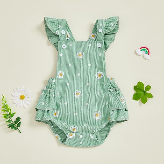Thorn Tree Baby Girl Summer Clothes Newborn Outfit Ruffle Romper Infant Baby Dress Bow Headband Solid Cute Outfits Girls