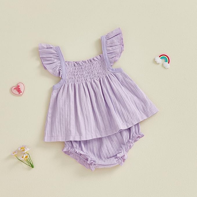 Mubineo Baby Girl Summer Clothes Cute Ruffle Tops Dress Shorts Outfits Set Infant Toddler Shrit Bloomers Princess Outfit