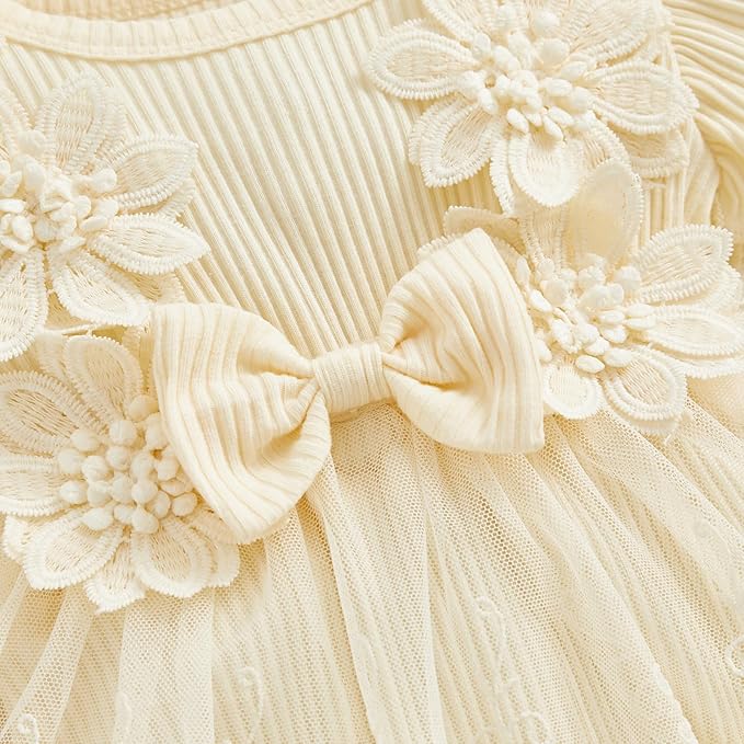 Infant Baby Girl Lace Romper Baby Tulle Dress Romper Flowers Bodysuit Spring Summer Festival Clothes with Headband