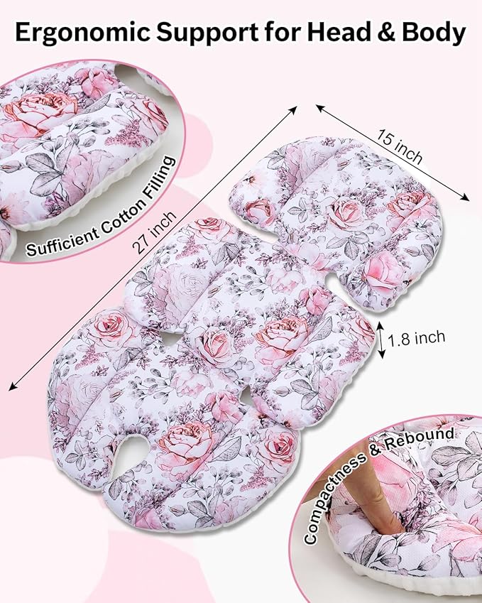 Infant Car Seat Insert with Extra Headrest, Adjustable Carseat Head Support for Preemie to Toddler, 2 in 1 Breathable Air Mesh Car Seat Insert for Newborn, Mink Dot Baby Car Seat Cushion for Stroller