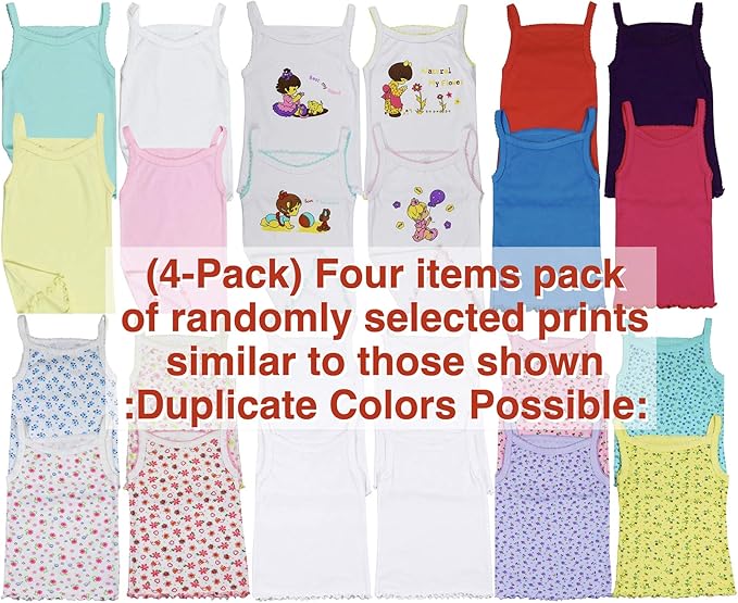ToBeInStyle Girl's 4 Pack Ruffle Hem Spaghetti Strap Tank Tops