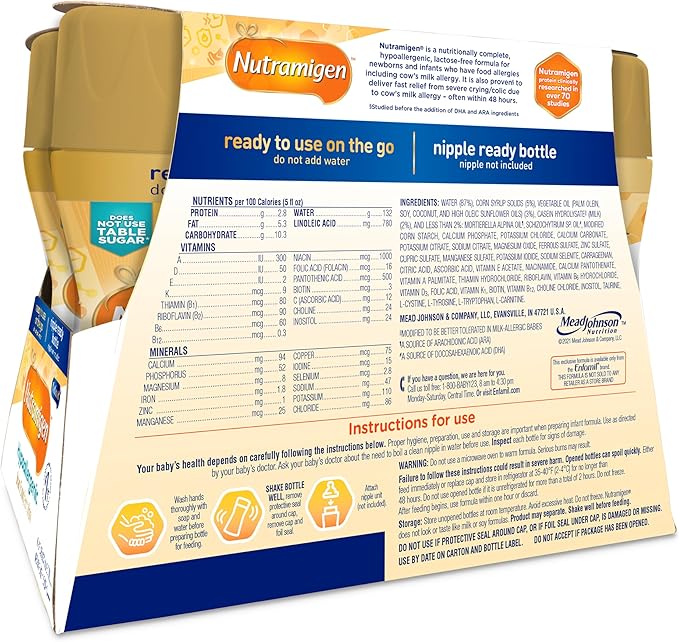 Enfamil Nutramigen Hypoallergenic Baby Formula with Iron, Lactose Free, Colic Relief from Cow's Milk Allergy Starts in 24 Hours, Brain Building DHA, Concentrated Liquid, 8 Fl Oz, 24 Bottles