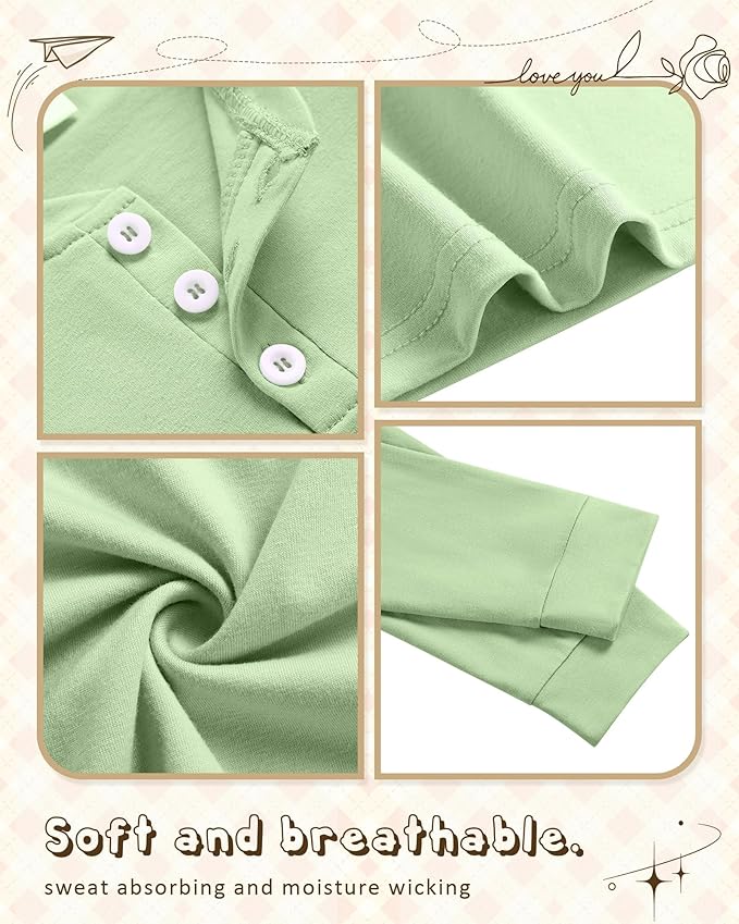 4 Pack Boys' Long Sleeve Shirts Girls' Henley Tees Toddler Baby Knit Casual Tops Kids Fall Clothes Unisex