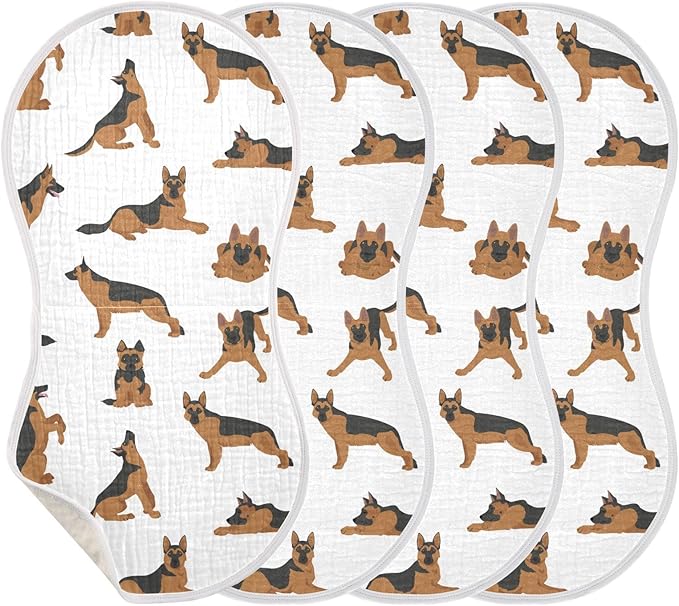 vvfelixl Muslin Burp Cloths German Shepherd Dogs Baby Washcloths for Baby Girl Boys 2 Pack White