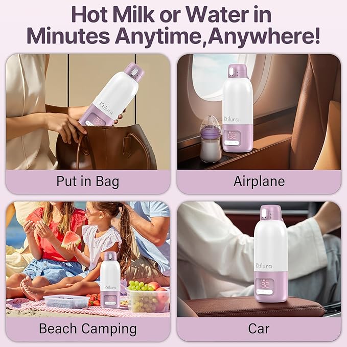 Portable Bottle Warmer for Travel,2Min Fast Heating,16000mAh Battery Baby Bottle Warmer for Breast Milk/Formula/Water,17 Oz Large Capacity Milk Warmer w/Sterilizer/Fast Charge/8-Temp Control