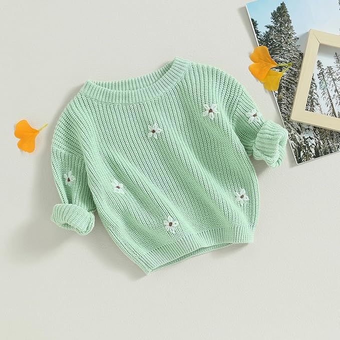 Mubineo Baby Girl Winter Clothes Cute Flower Sweater Crewneck Pullover Long Sleeve Knit Newborn Infant Sweaters