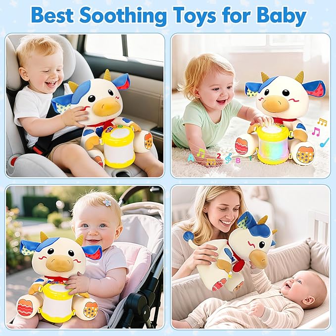 Baby Toys 6-12 Months, Cow Musical Plush with Lights, ABCs, Animal Sounds, Numbers, Infant Early Learning Toy,Christmas Birthday Gifts for 6+ Month Boys &Girls