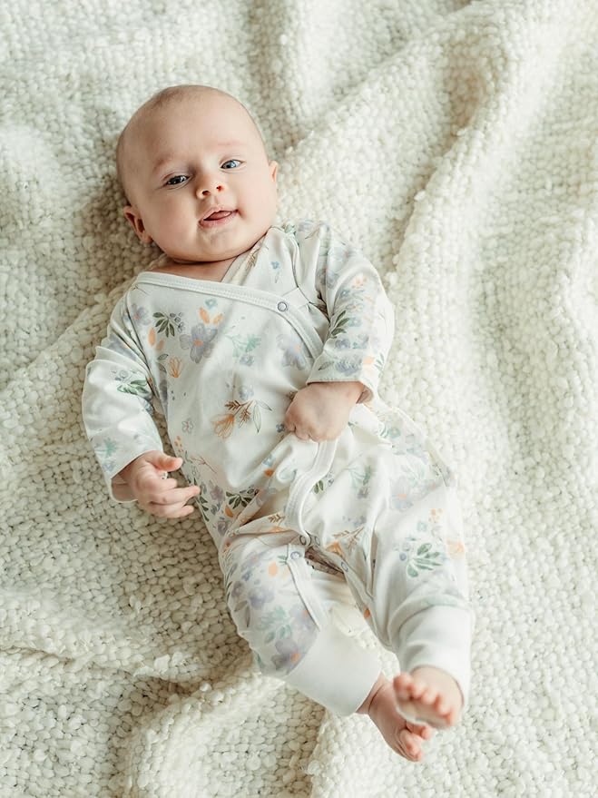 Under the Nile Organic Cotton Side Snap Kimono, Modern Daisy. Newborn