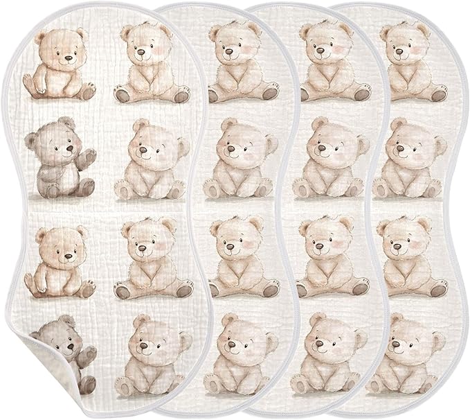 vvfelixl Muslin Burp Cloths Watercolor Bears Baby Washcloths for Baby Girl Boys 2 Pack