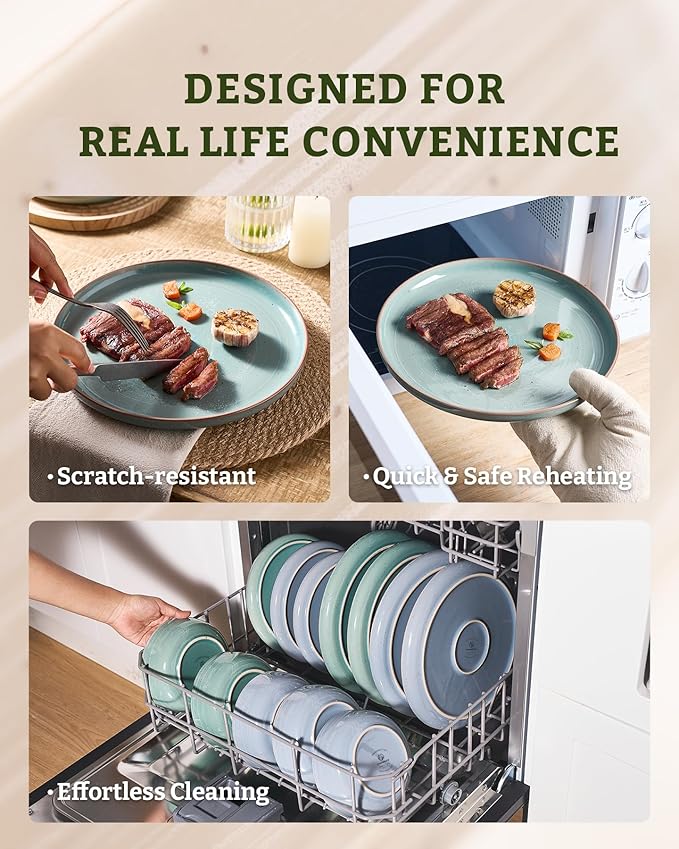 Famiware Meteor Plates and Bowls Sets for 4, 12 Pieces Dinnerware Sets, Microwave and Dishwasher Safe Dishes Set, Peacock Green