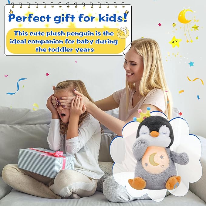 MIAODAM Breathing Stuffed Animal Penguin Plush for Anxiety, Plush Stuffed Animals with Realistic Breathing Action and Lighted Music Perfect for Babies and Toddler
