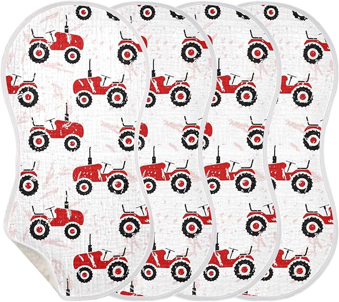 vvfelixl Red Wheeled Tractors Burp Cloths for Baby Boy Girls Baby Washcloths Burp Rags 1 Pack