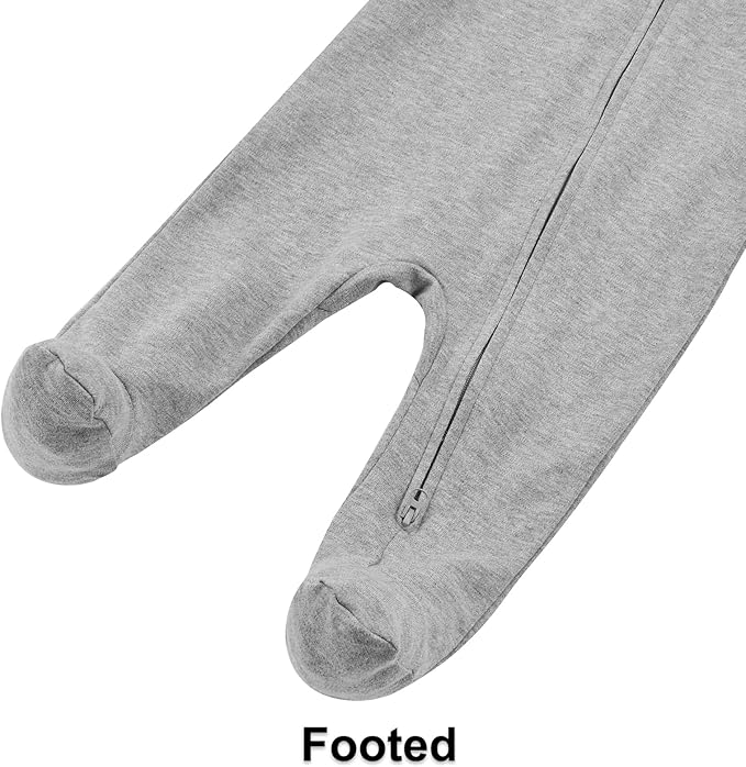 Aablexema Baby Organic Cotton Footed Pajamas Zip Up Preemie Newborn One Piece Long Sleeve Onesie Pjs