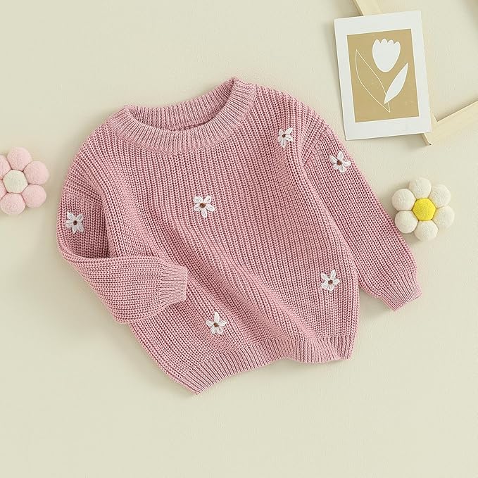 Mubineo Baby Girl Winter Clothes Cute Flower Sweater Crewneck Pullover Long Sleeve Knit Newborn Infant Sweaters