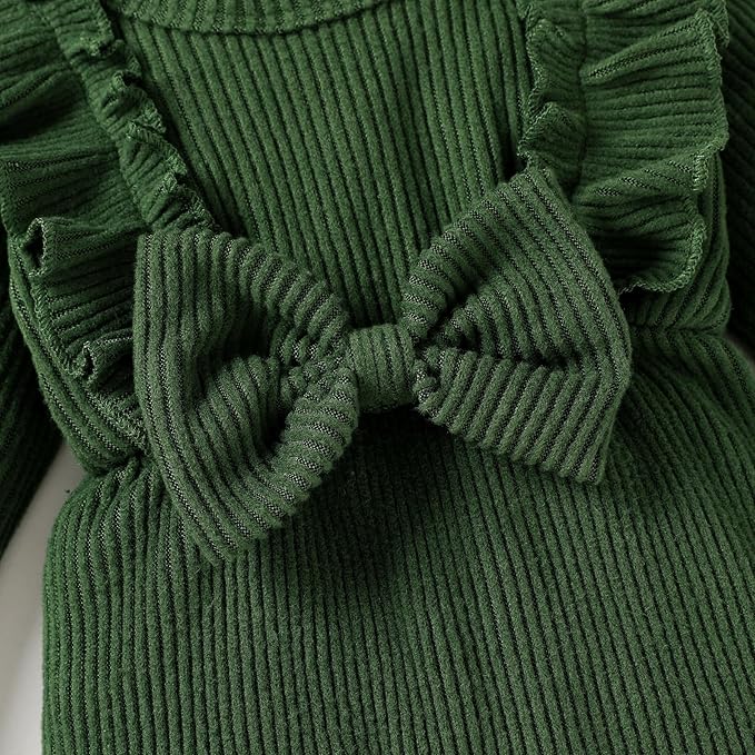 Happy Town Baby Girl Romper Infant Fall Winter Clothes Ruffle Sweater Long Sleeve Bodysuit Jumpsuit and Headband