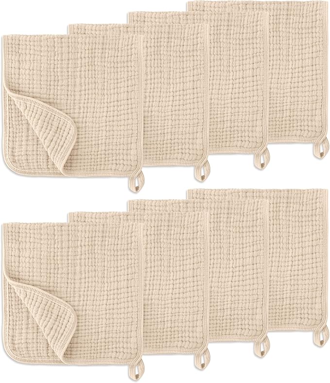 Muslin Burp Cloths, 20"x10"- Pack of 8, 6 Layers Super Soft Absorbent & Breathable 100% Cotton for Baby Drool and Messes, Burp Cloth Baby Boy and Burp Cloths Baby Girl