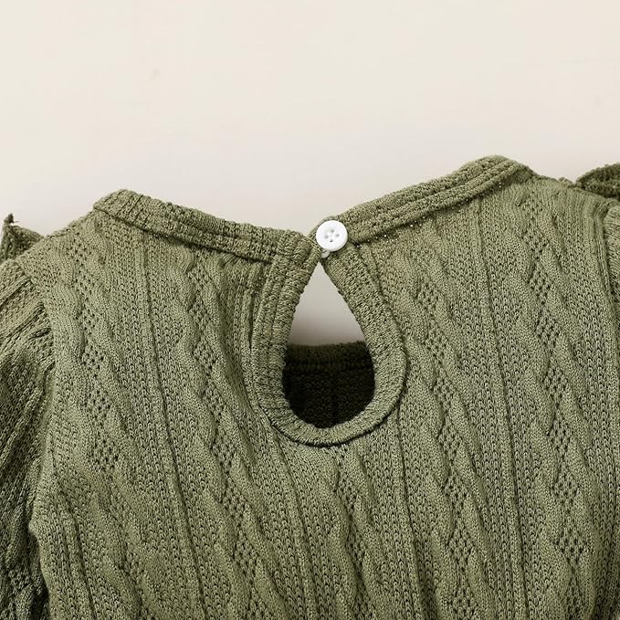 Happy Town Baby Girl Romper Infant Fall Winter Clothes Ruffle Sweater Long Sleeve Bodysuit Jumpsuit and Headband