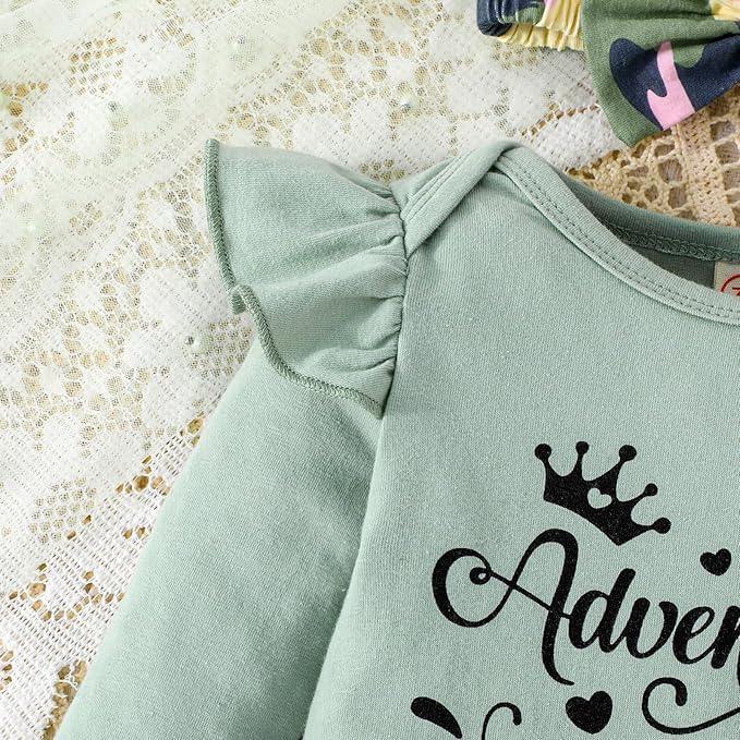 GDTOGRT Newborn Baby Girl Clothes Outfit Set Sweet Ruffle Romper, Pants and Headband 0 3 6 9 12 18 Months Infant Clothing