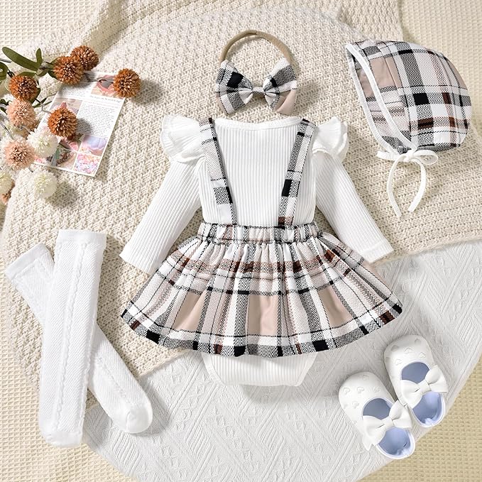 Unutiylo Preemie Newborn Baby Girl Clothes Romper Suspender Dress Fall Winter Outfits Ruffle Long Sleeve Jumpsuit