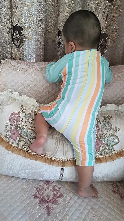 weVSwe Baby Toddler UPF 50+ Sun Protection Rash Guard Long Sleeve Swimsuit with Crotch Zipper